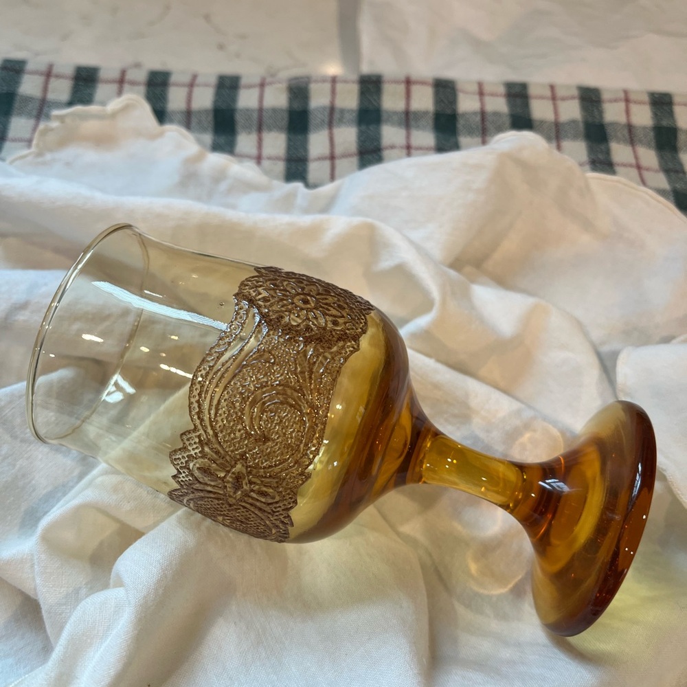 2 Vintage Amber Wine Glasses